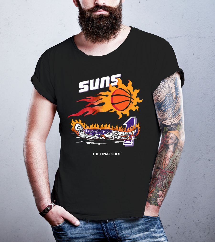 Suns The Final Shot Flaming Basketball Skeleton T-Shirt