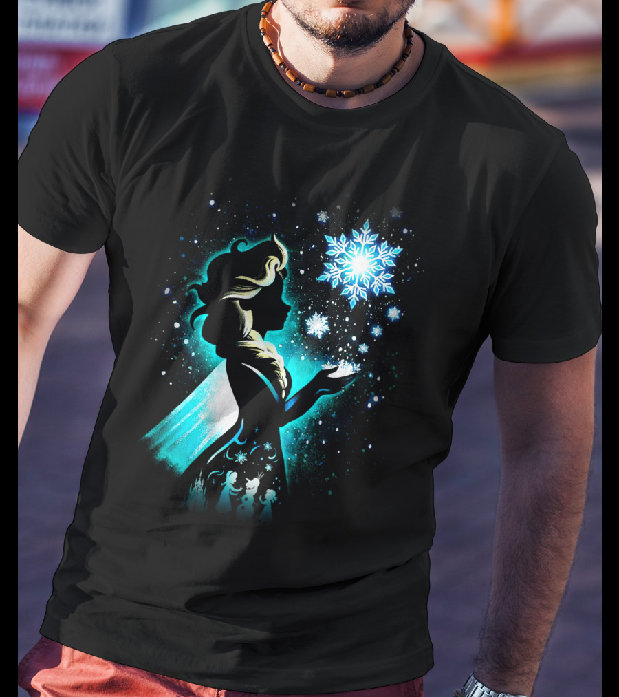 Elsa Silhouette With Snowflakes And Winter Scene T-Shirt