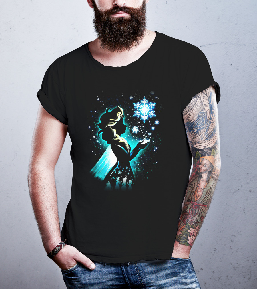 Elsa Silhouette With Snowflakes And Winter Scene T-Shirt