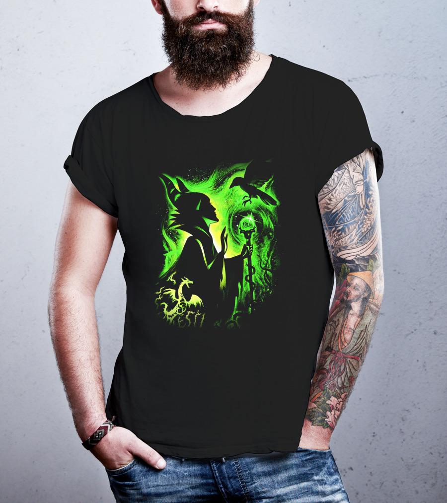 Maleficent 3 Dragon Silhouette And Green Magic Staff Scene T-Shirt