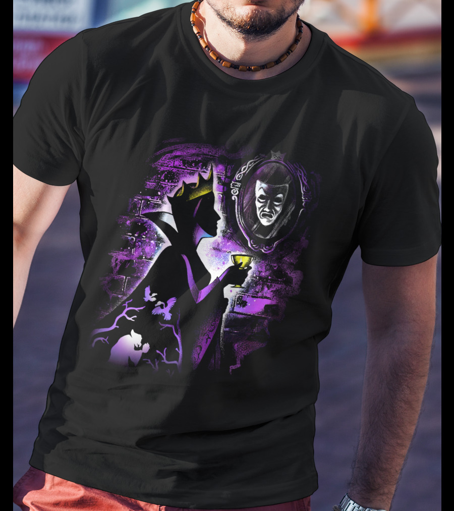 Maleficent Dark Queen Mirror Reflection With Crown And Goblet In Purple Shadows T-Shirt
