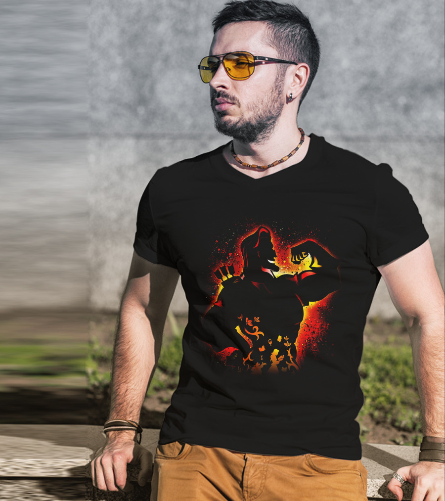 Hercules Silhouette With Mythical Elements And Fiery T-Shirt