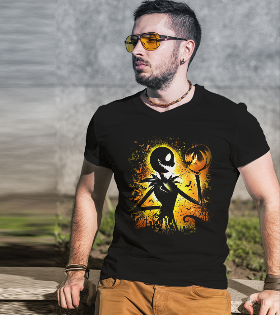 Jack Skellington Halloween Pumpkin Scene T-Shirt