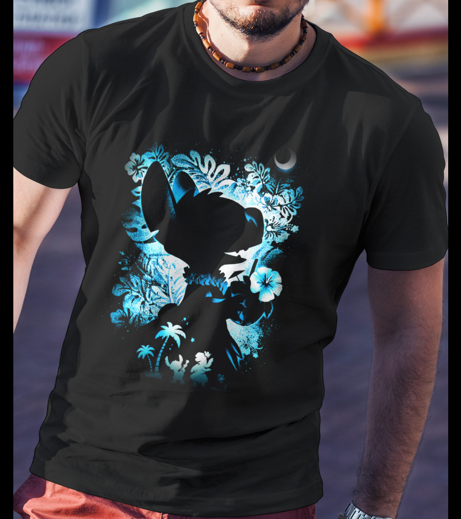 Stitch 2 Midnight Jungle Adventure With Tropical Florals And Crescent Moon T-Shirt