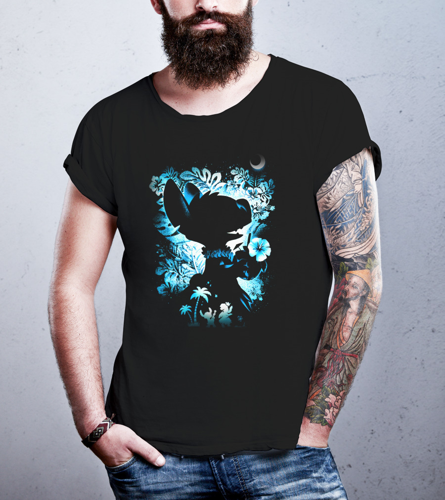 Stitch 2 Midnight Jungle Adventure With Tropical Florals And Crescent Moon T-Shirt
