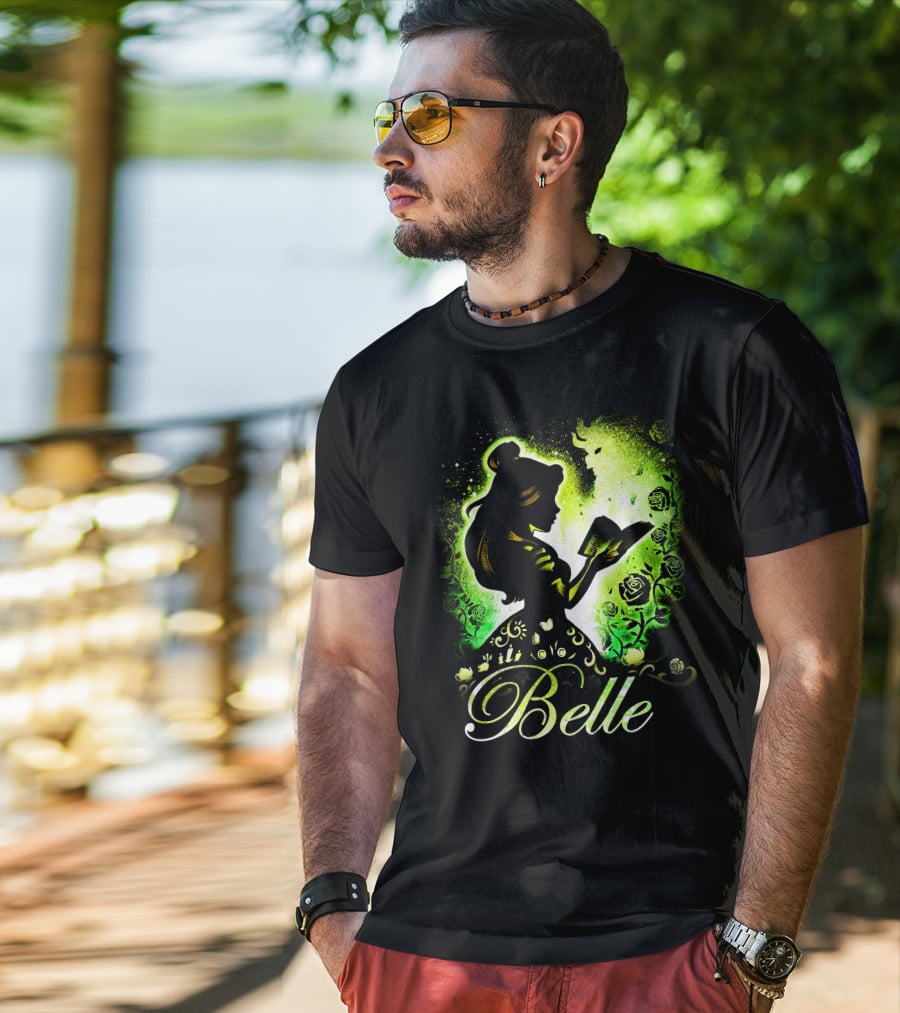 Belle Fairy Tale Silhouette With Green Roses And Book T-Shirt