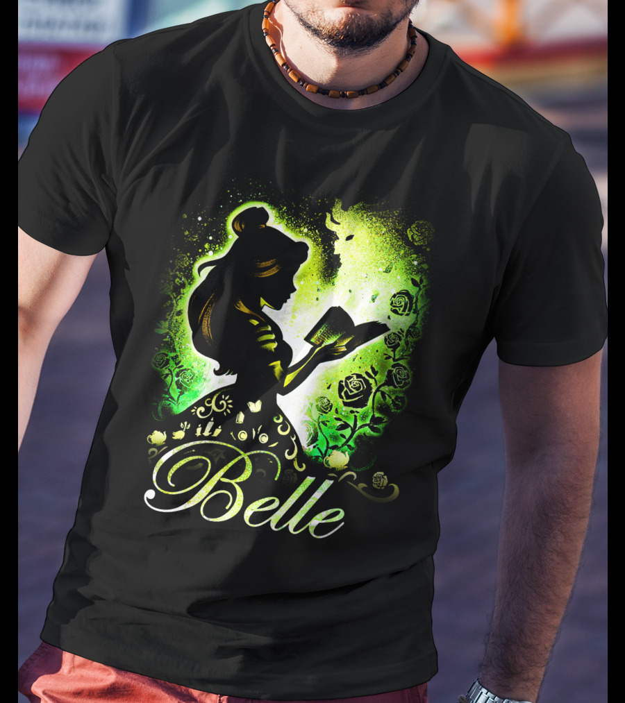 Belle Fairy Tale Silhouette With Green Roses And Book T-Shirt