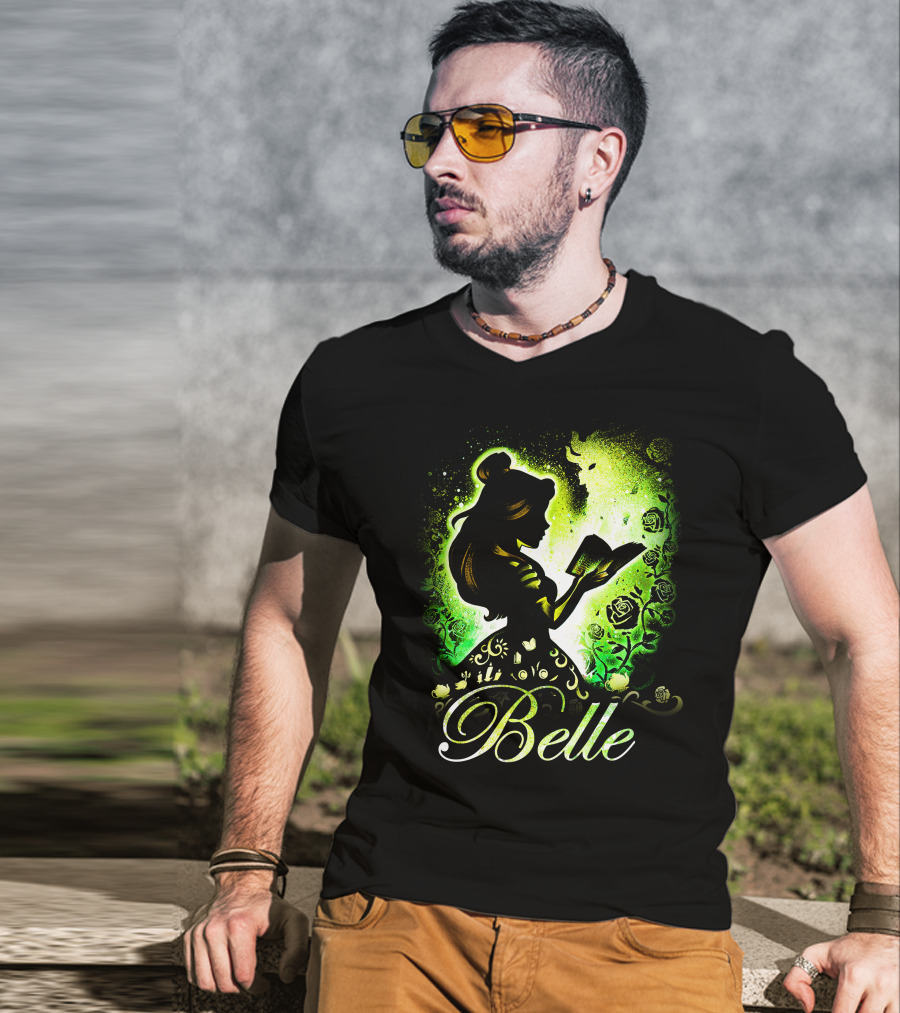 Belle Fairy Tale Silhouette With Green Roses And Book T-Shirt