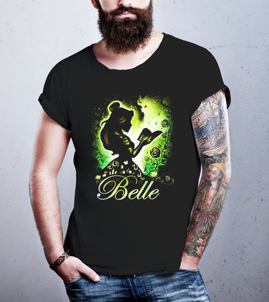 Belle Fairy Tale Silhouette With Green Roses And Book T-Shirt