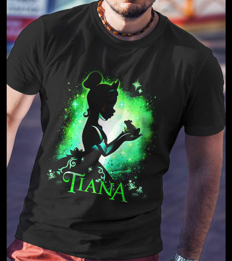 Tiana Princess Frog Silhouette Green Magic Sparkles T-Shirt