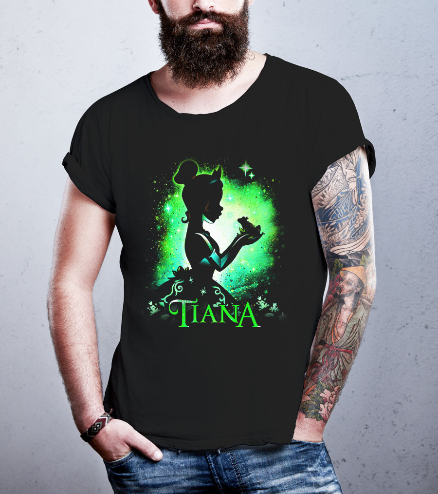 Tiana Princess Frog Silhouette Green Magic Sparkles T-Shirt