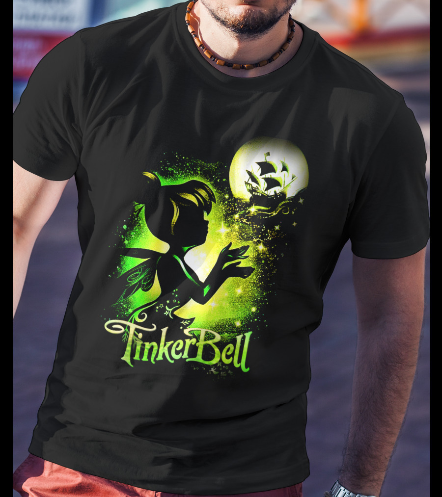 Tinker Bell Silhouette With Ship And Crescent Moon Magic Glow T-Shirt