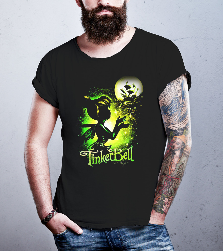 Tinker Bell Silhouette With Ship And Crescent Moon Magic Glow T-Shirt