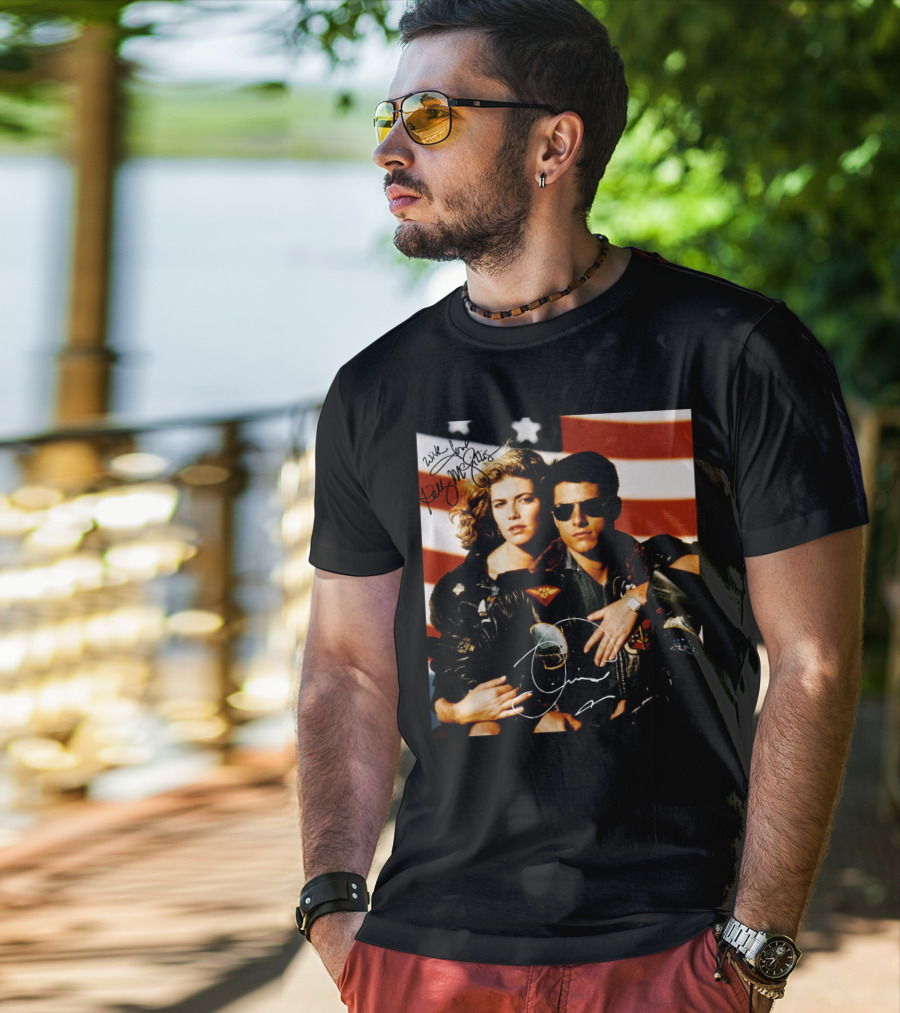 Top Gun 2 Autographed Cast American Flag T-Shirt