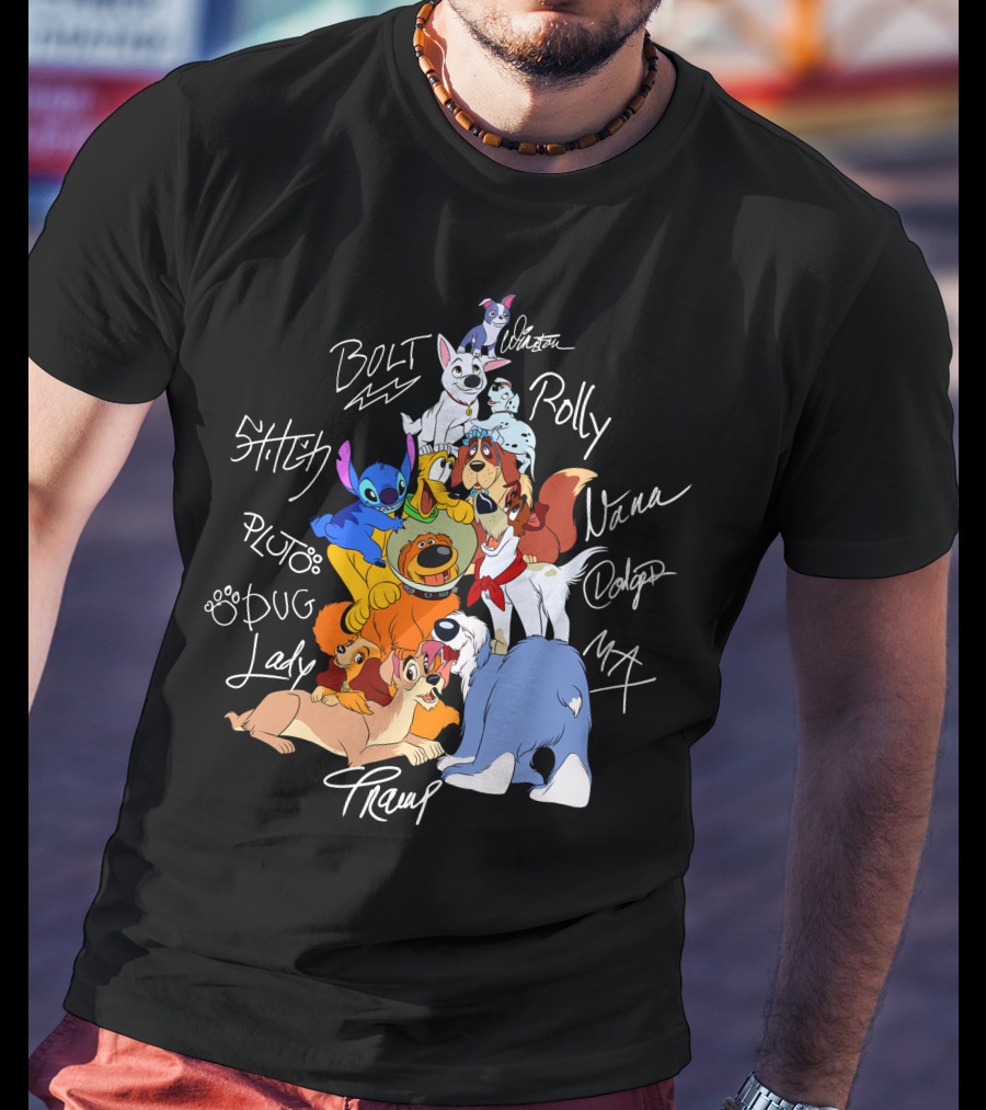 Disney Dogs Bolt Stitch Pluto Dug Lady Tramp Max Nana Dodger Rolly T-Shirt