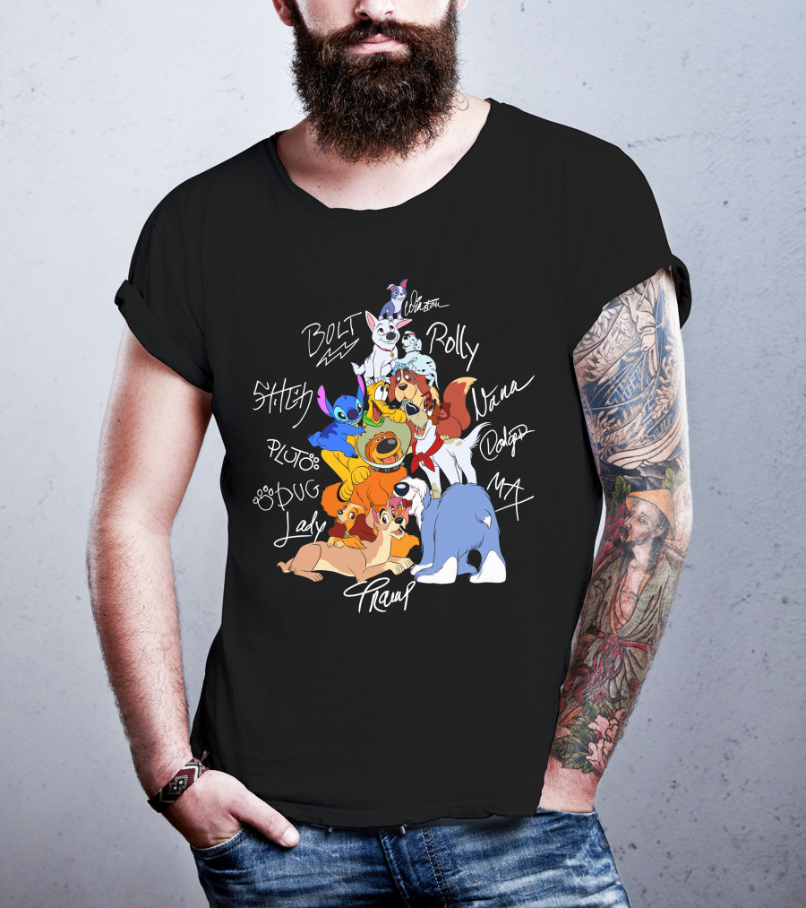 Disney Dogs Bolt Stitch Pluto Dug Lady Tramp Max Nana Dodger Rolly T-Shirt