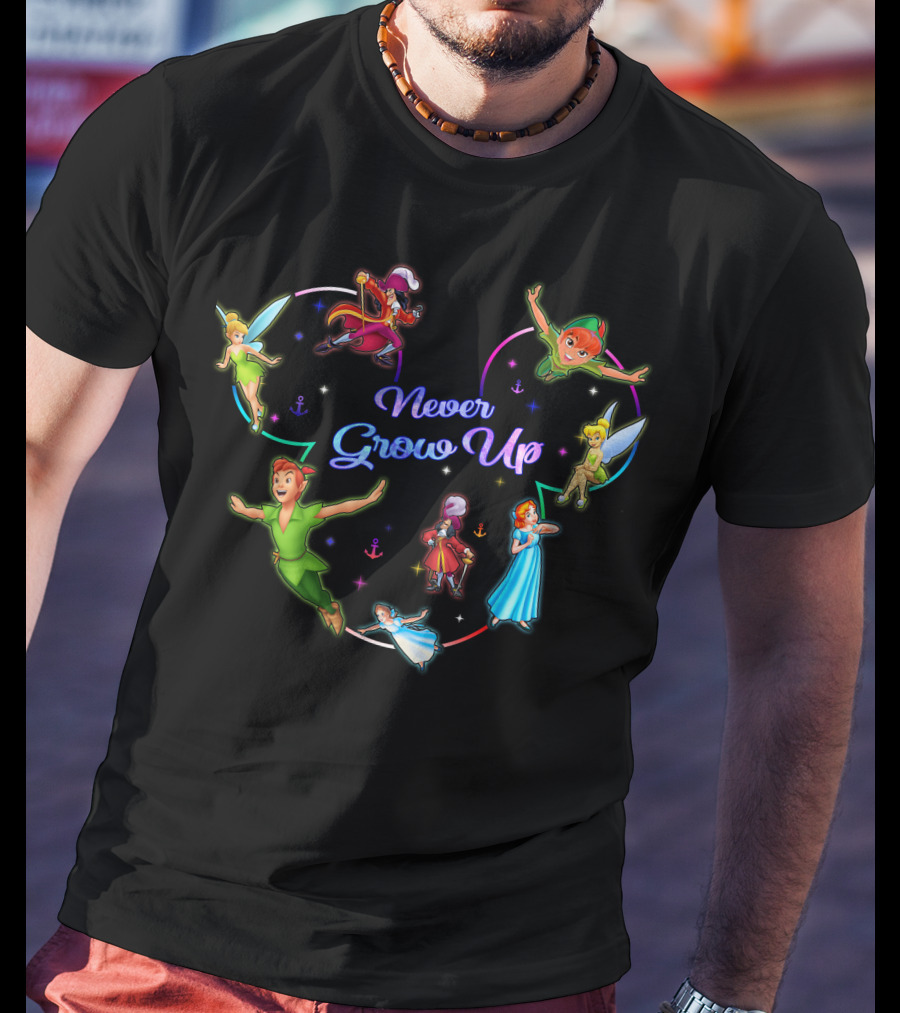 Peter Pan Never Grow Up Tinker Bell Captain Hook Wendy Darling T-Shirt