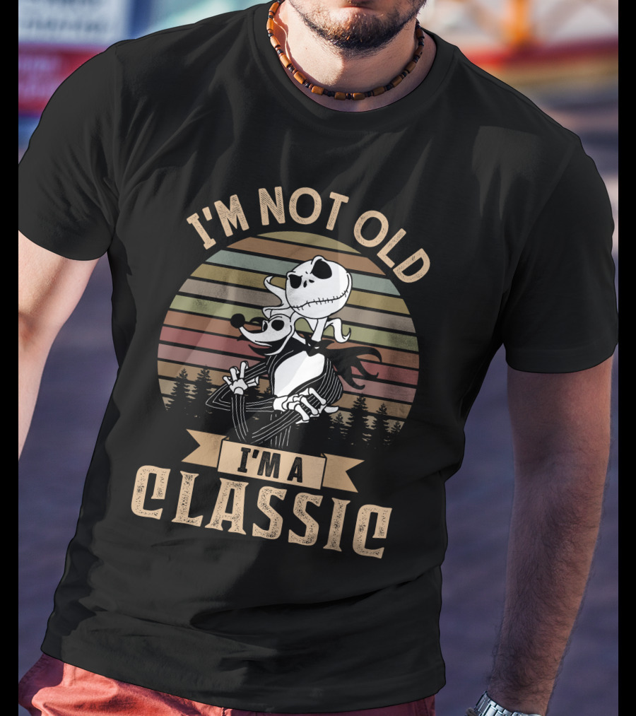 I'm Not Old I'm A Classic Jack Skellington Retro Stripes Forest Style T-Shirt