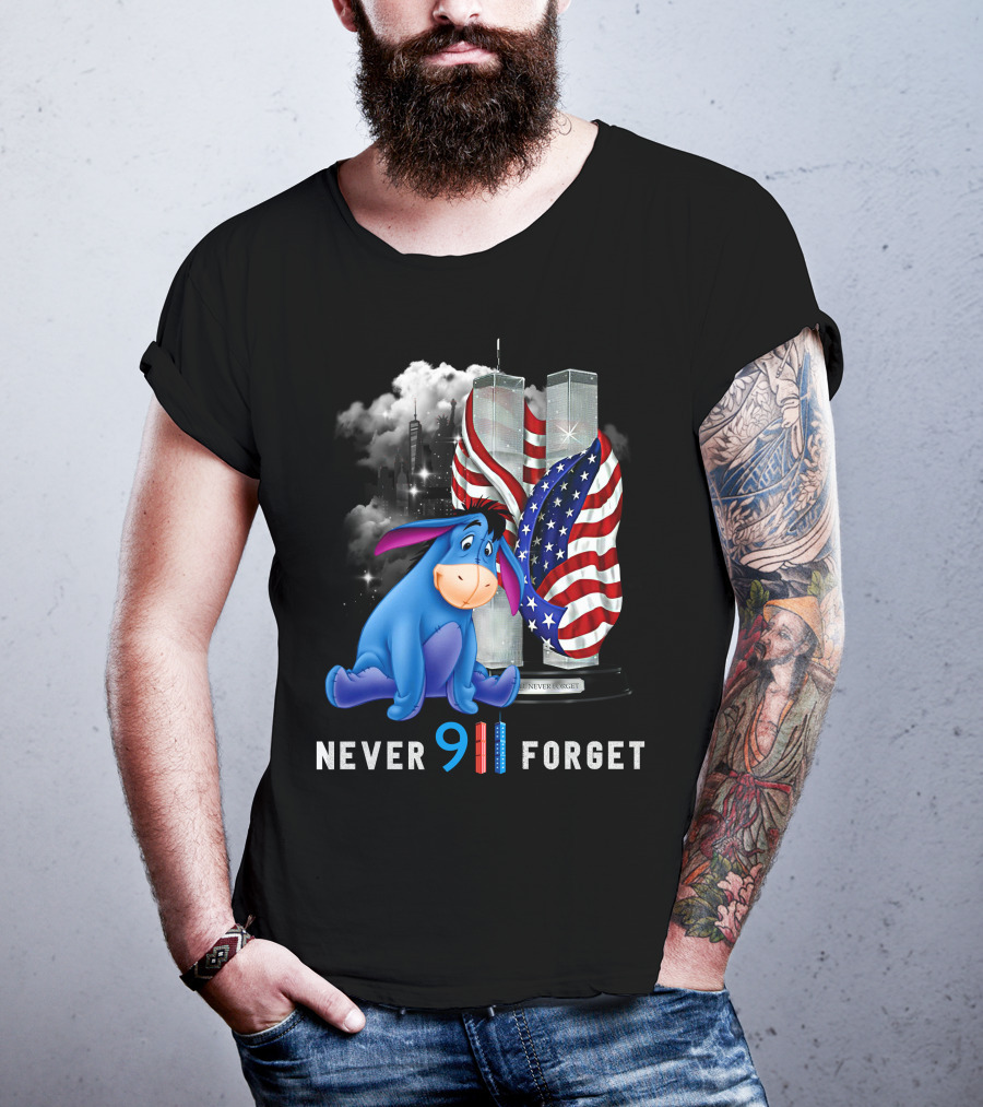 Eeyore Never 9/11 Forget Twin Towers American Flag T-Shirt