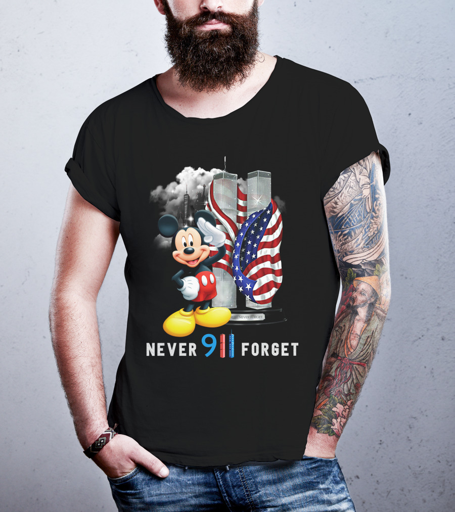 Never 9/11 Forget Mickey Twin Towers American Flag T-Shirt