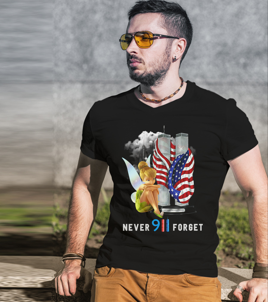 Tinker Bell Never 9/11 Forget Twin Towers American Flag Memorial T-Shirt