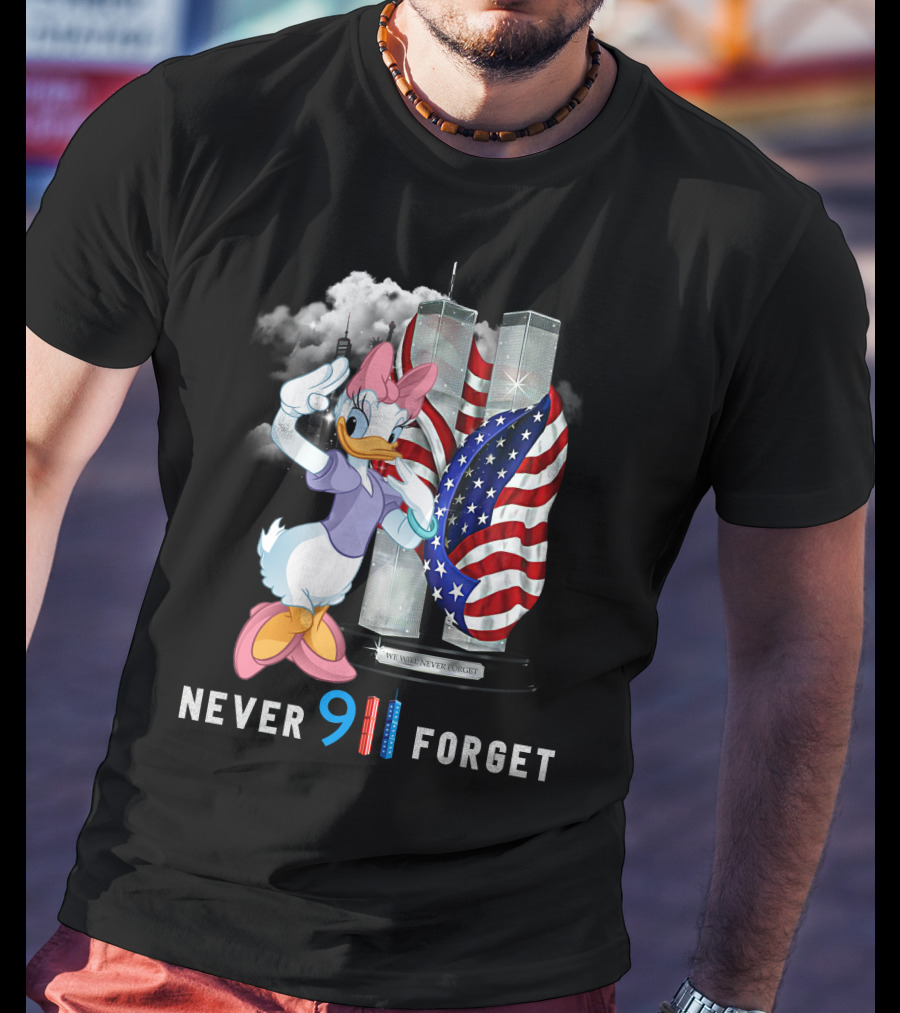 Never 9/11 Forget Daisy Duck Twin Towers American Flag T-Shirt