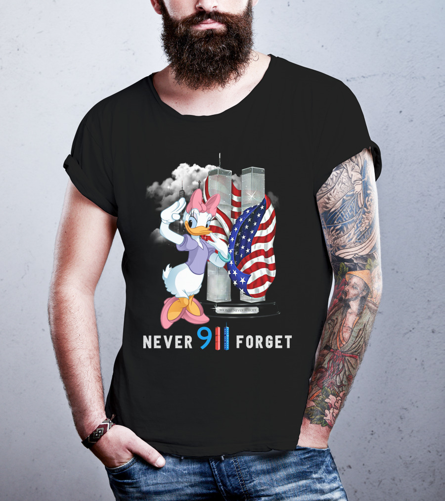Never 9/11 Forget Daisy Duck Twin Towers American Flag T-Shirt
