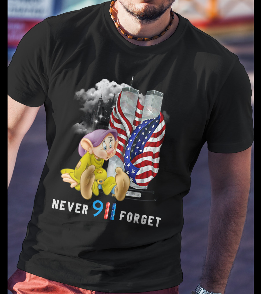 Never 9 11 Forget Dopey D Twin Towers American Flag T-Shirt