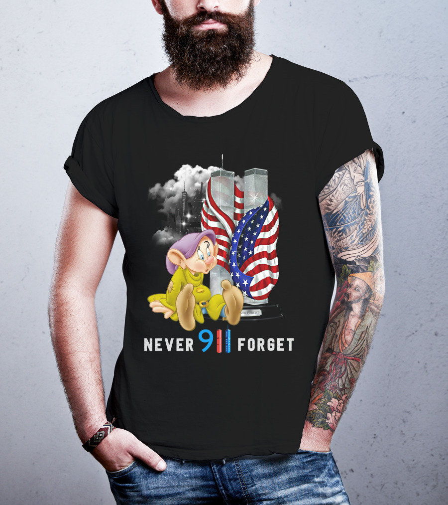 Never 9 11 Forget Dopey D Twin Towers American Flag T-Shirt