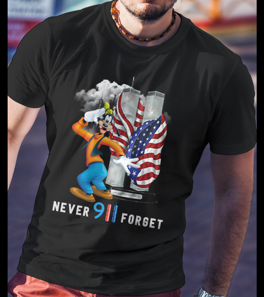 Never 911 Forget Goofy-D Twin Towers Salute American Flag T-Shirt