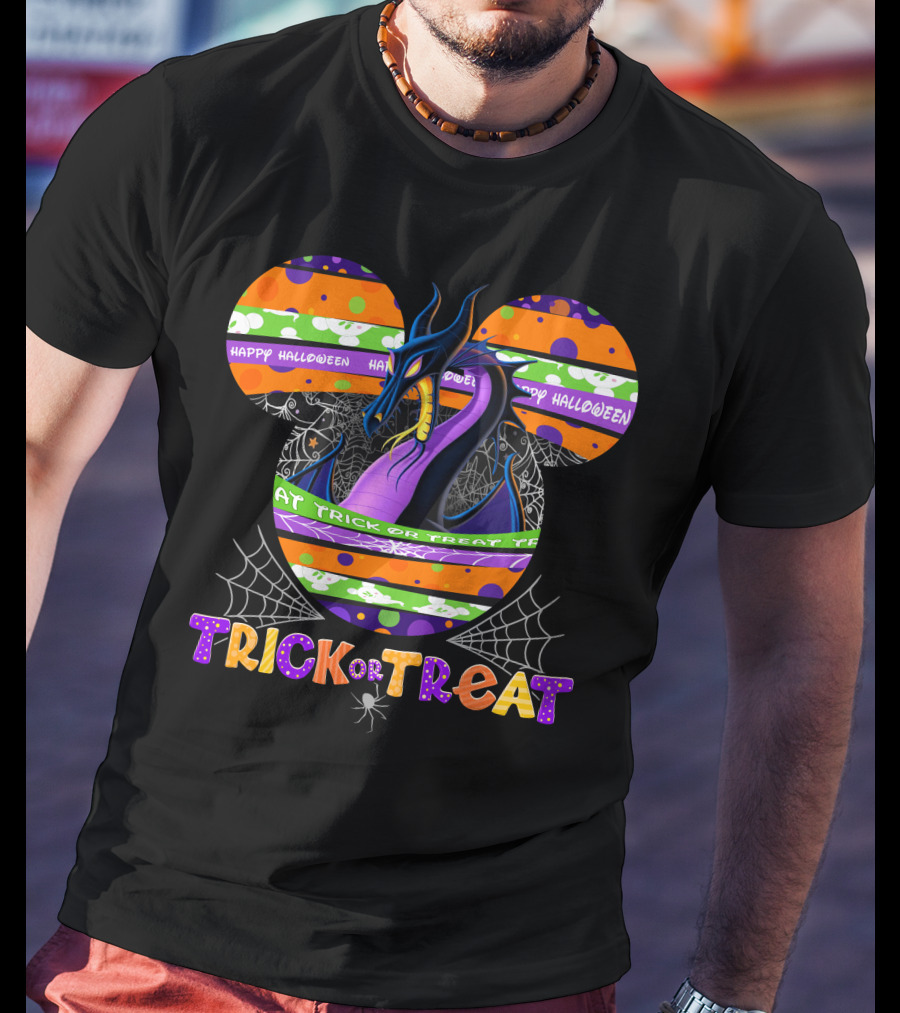 Happy Halloween Trick Or Treat Dragon Mickey Mouse Ears T-Shirt