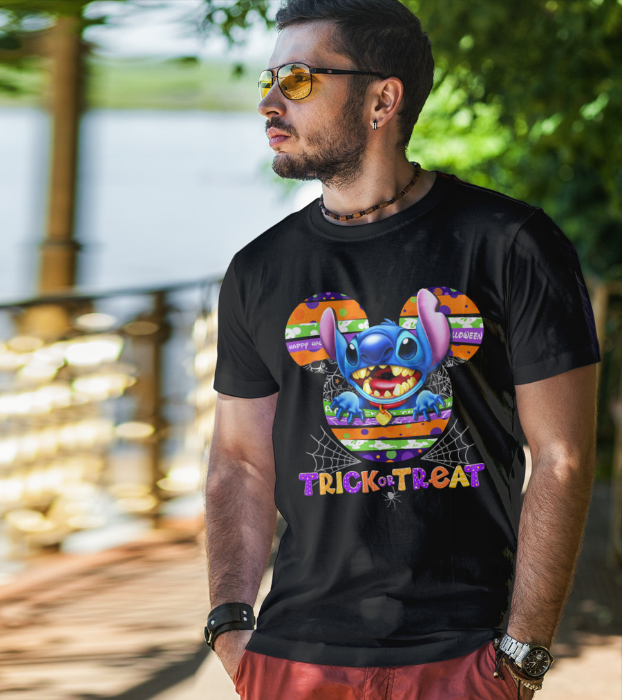 Stitch-D Happy Halloween Trick Or Treat Mickey Mouse Ears T-Shirt