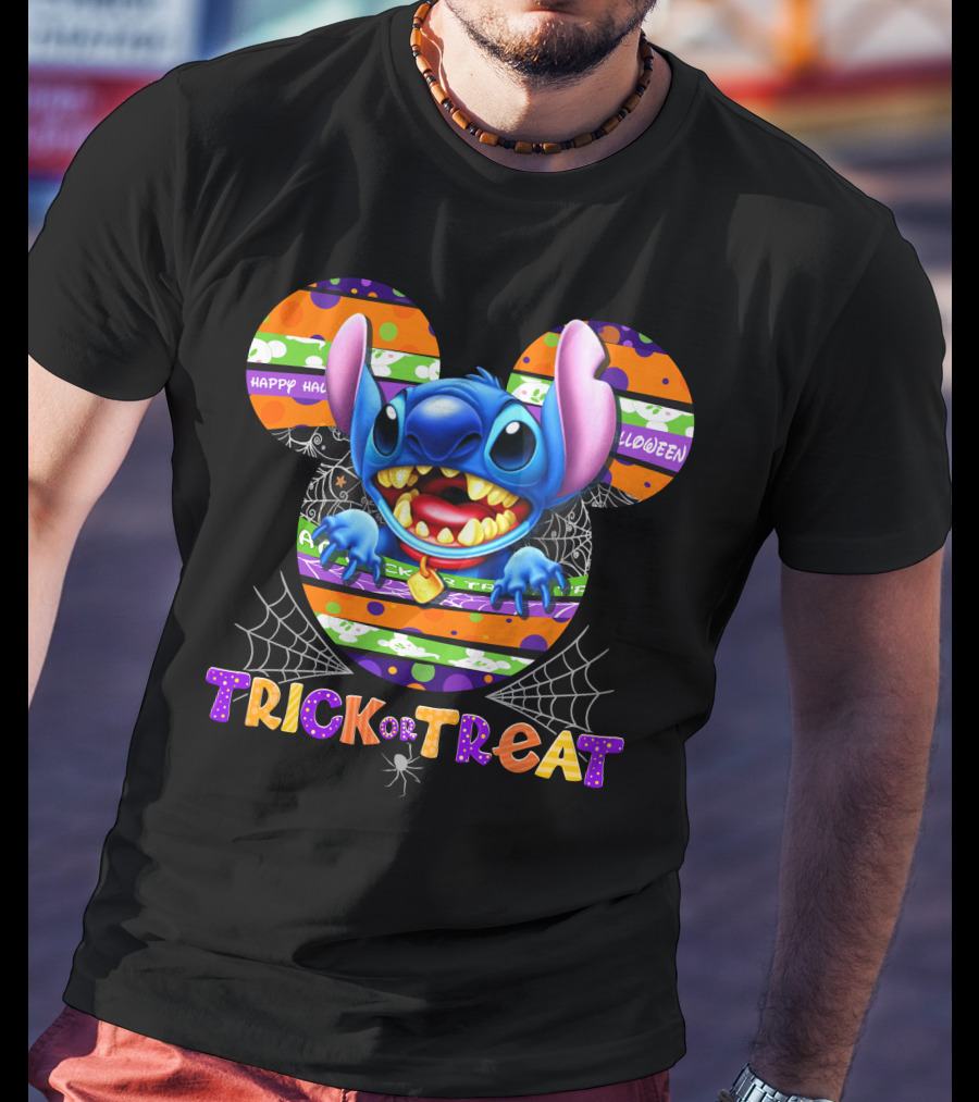 Stitch-D Happy Halloween Trick Or Treat Mickey Mouse Ears T-Shirt