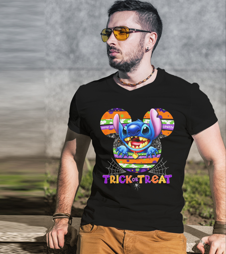 Stitch-D Happy Halloween Trick Or Treat Mickey Mouse Ears T-Shirt