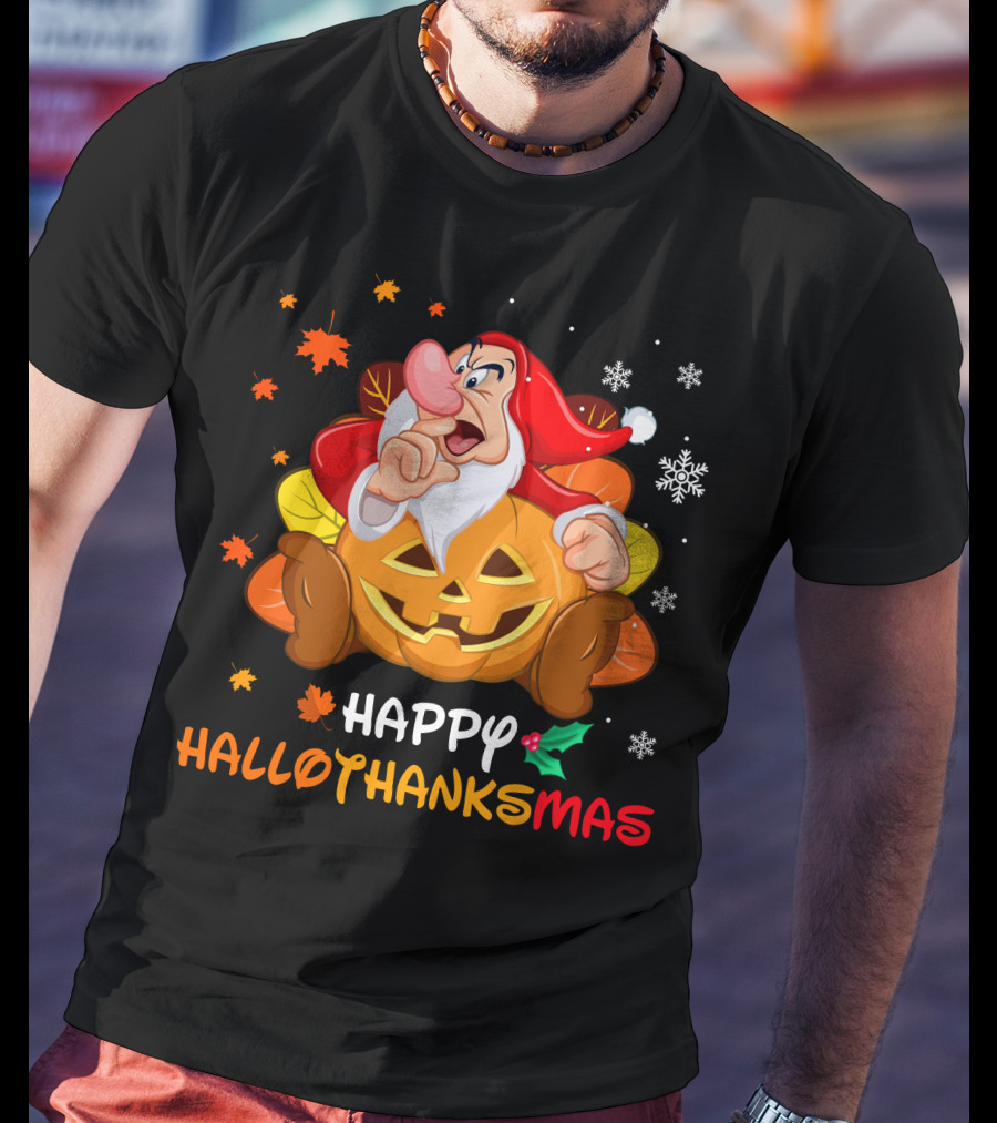 Happy Hallothanksmas Grumpy Christmas Halloween Thanksgiving T-Shirt