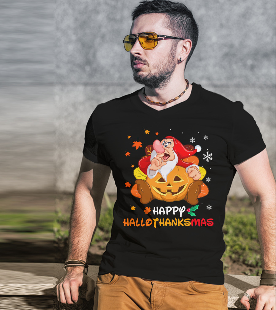 Happy Hallothanksmas Grumpy Christmas Halloween Thanksgiving T-Shirt
