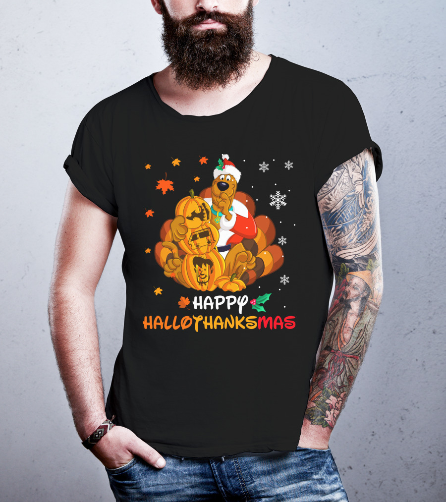 Happy Hallothanksmas Scooby-Doo Pumpkin Santa Hat T-Shirt