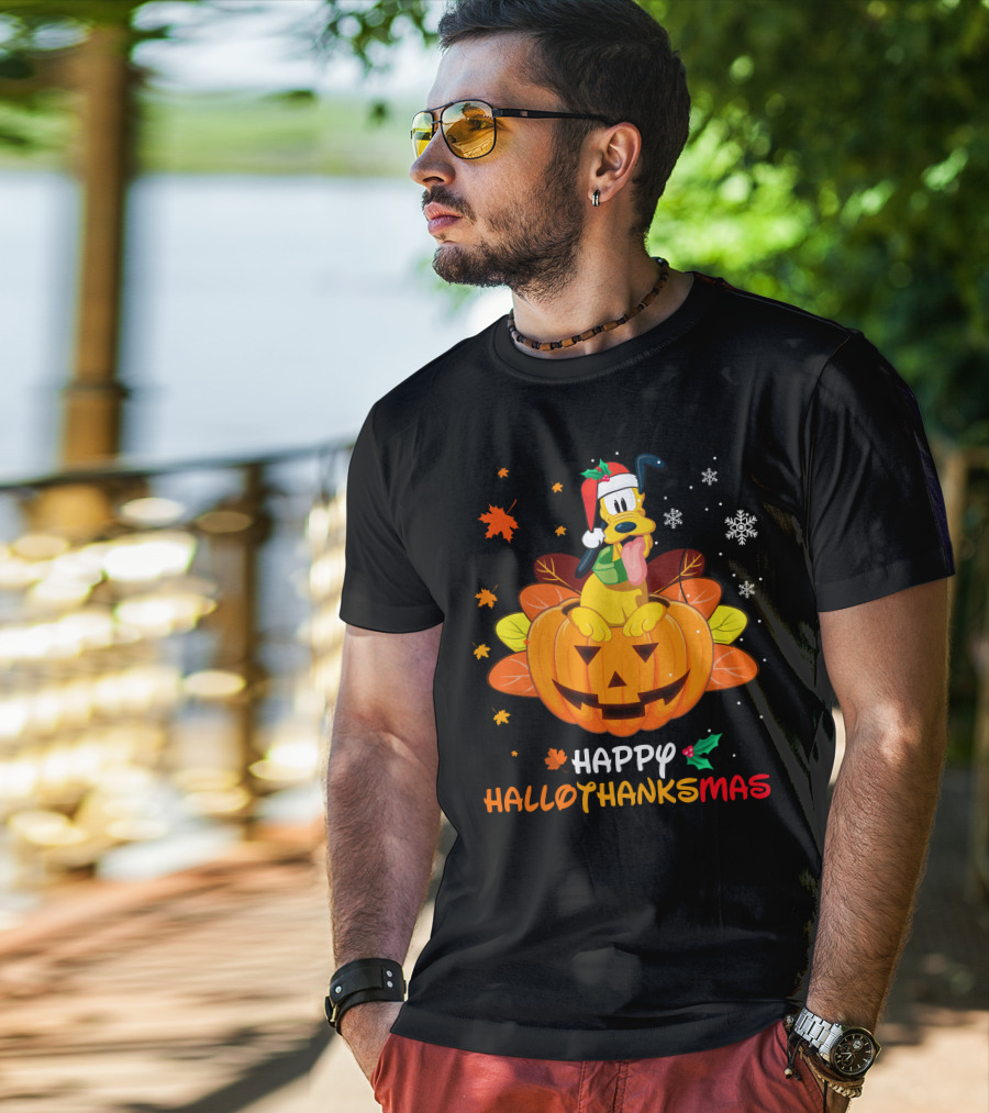 Happy Hallothanksmas Pluto Christmas Halloween Thanksgiving T-Shirt