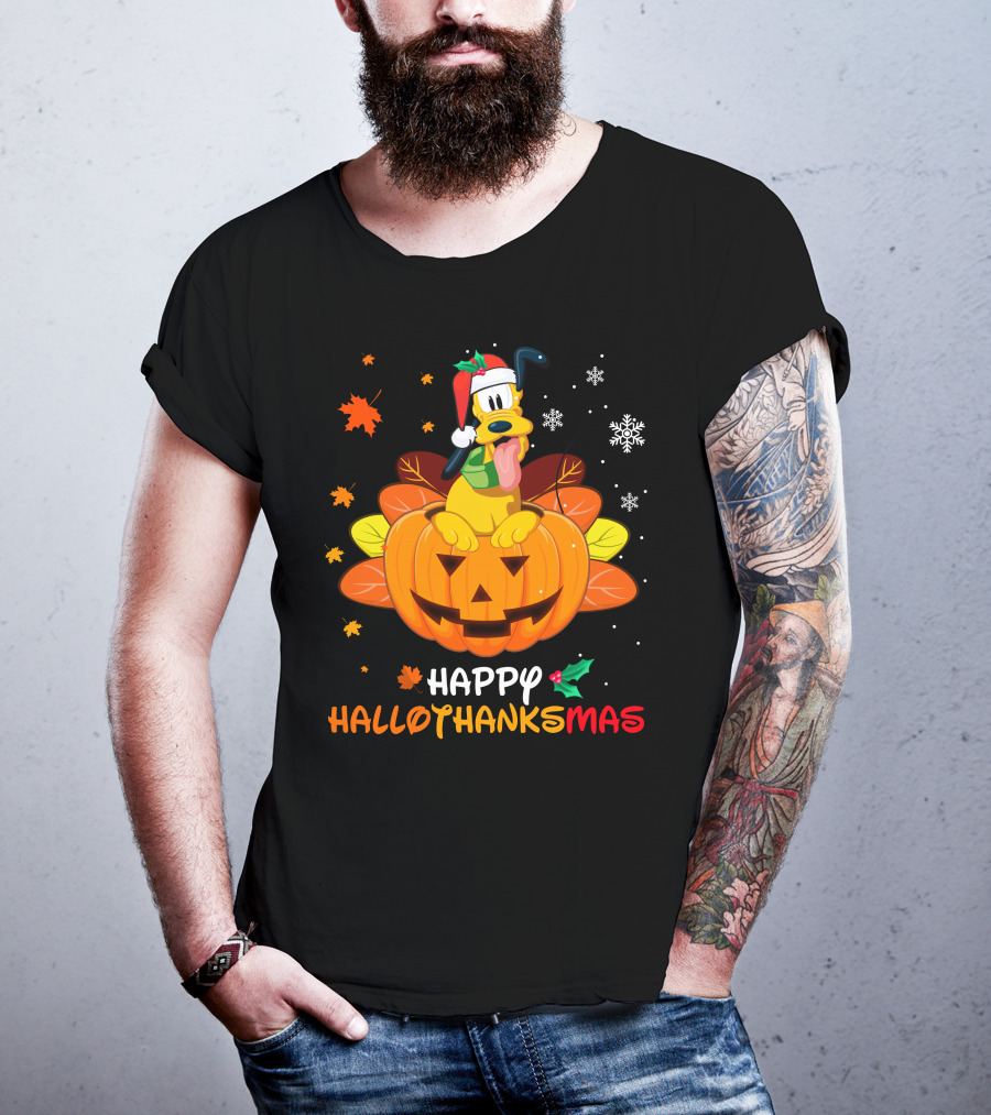 Happy Hallothanksmas Pluto Christmas Halloween Thanksgiving T-Shirt