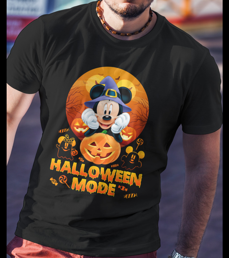 Mickey Halloween Mode Pumpkin Witch Hat Candy Ghosts T-Shirt