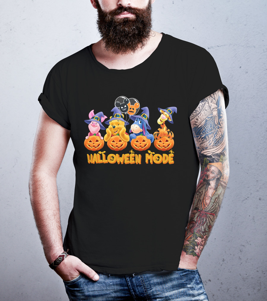 Winnie The Pooh Halloween Mode With Pumpkins And Balloons Featuring Piglet Eeyore Tigger T-Shirt
