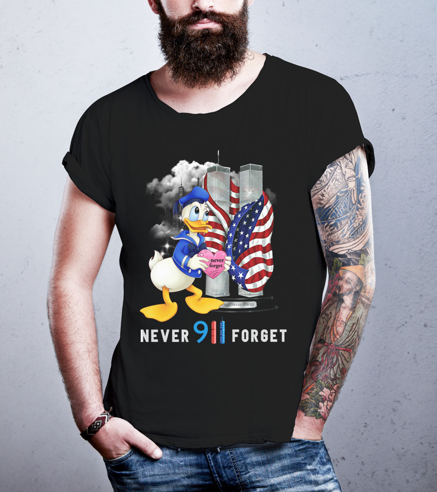 Never 911 Forget Donald Duck Twin Towers Usa Flag T-Shirt
