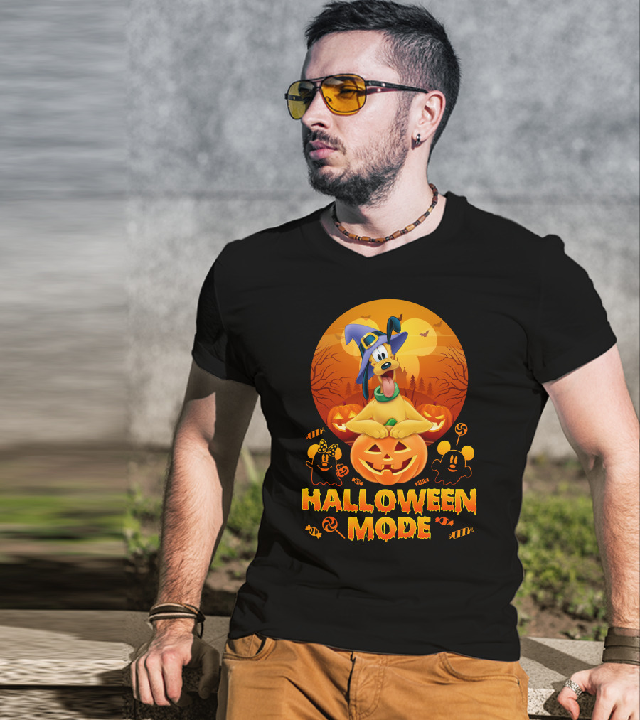 Pluto Halloween Mode With Witch Hat And Pumpkin Decorations T-Shirt