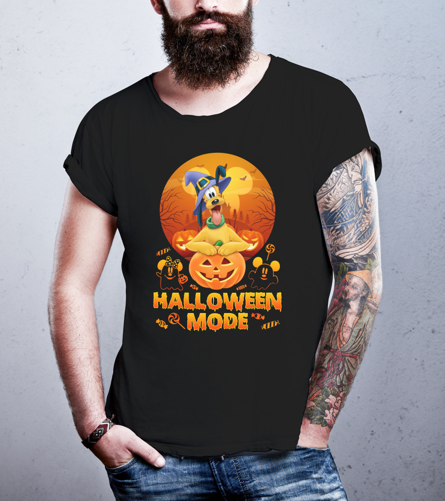 Pluto Halloween Mode With Witch Hat And Pumpkin Decorations T-Shirt