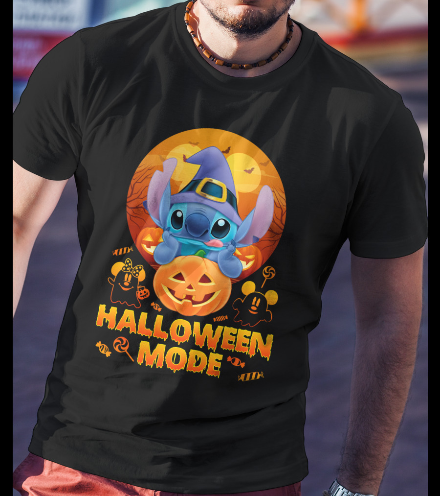 Stitch Halloween Mode Pumpkin Bats Candy T-Shirt