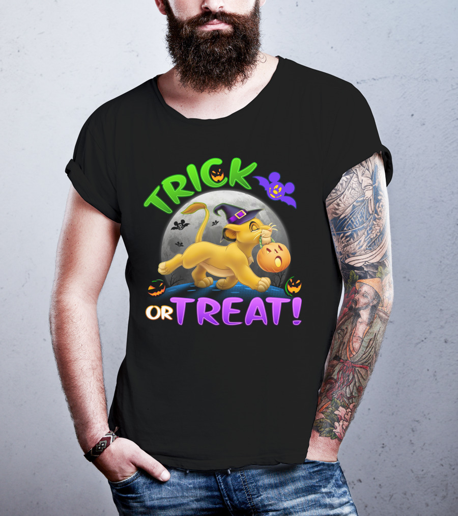 Trick Or Treat Simba Halloween Disney Mickey Moon Pumpkin T-Shirt
