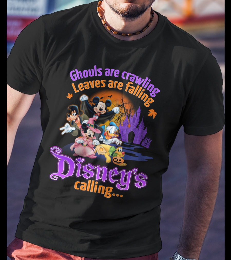 Ghouls Are Crawling Leaves Are Falling Disney's Calling Mickey Mouse And Friends Halloween Castle T-Shirt