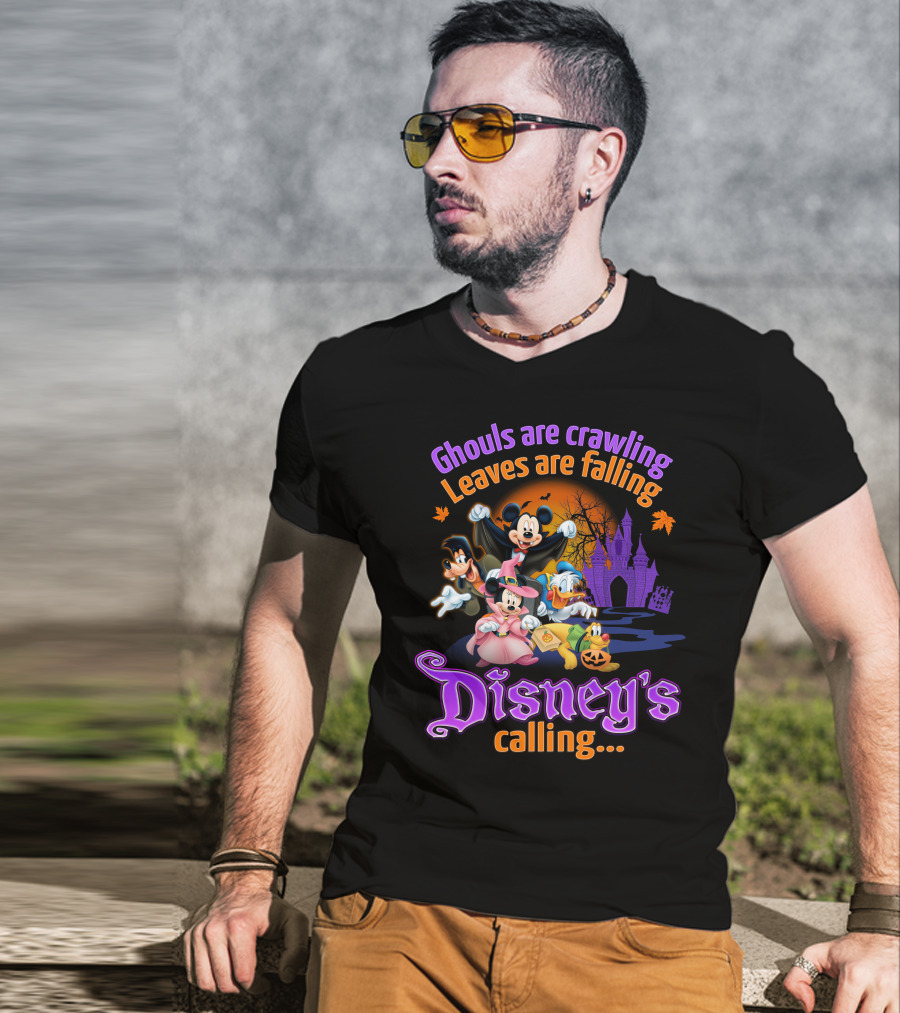 Ghouls Are Crawling Leaves Are Falling Disney's Calling Mickey Mouse And Friends Halloween Castle T-Shirt