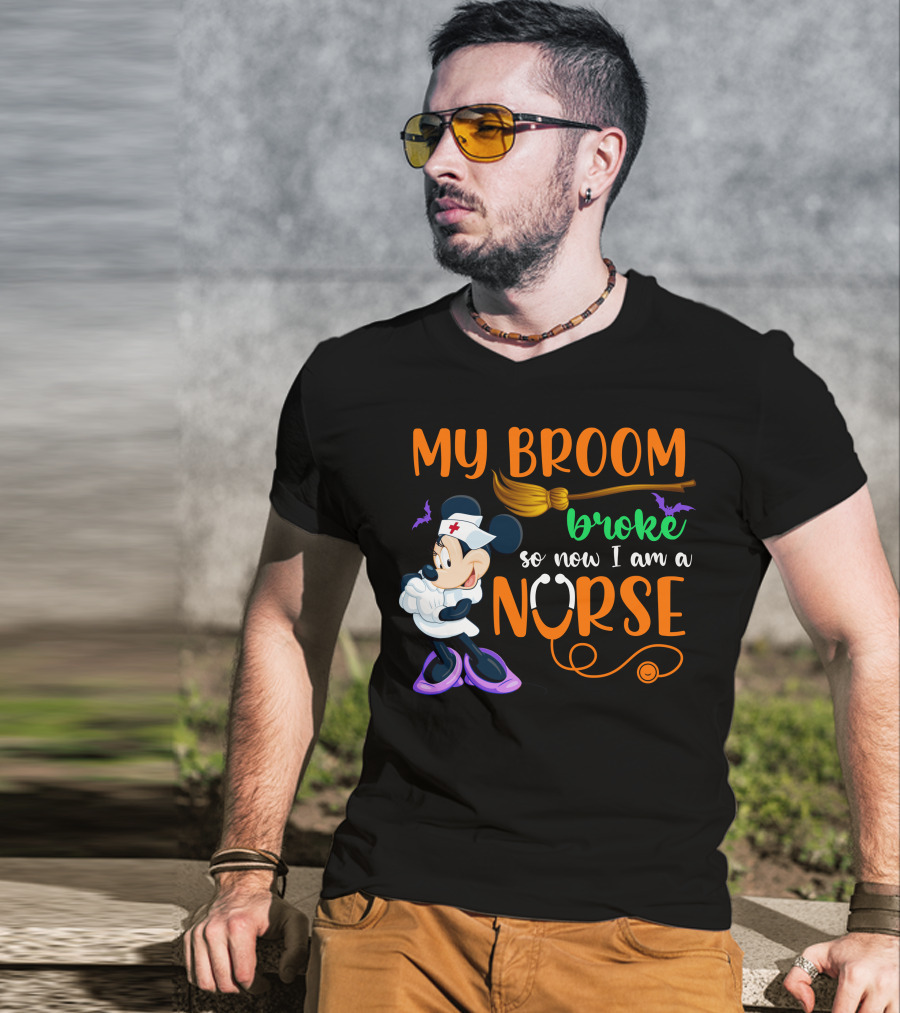 Minnie Mouse My Broom Broke So Now I Am A Nurse Halloween T-Shirt