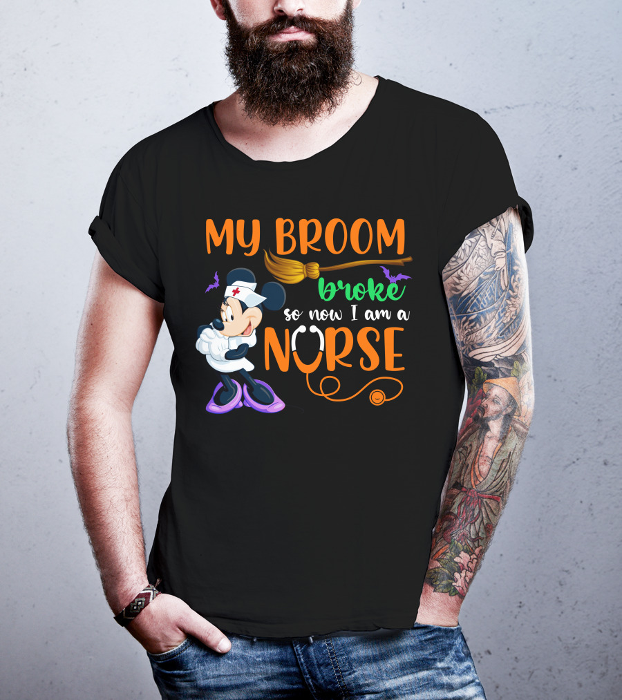 Minnie Mouse My Broom Broke So Now I Am A Nurse Halloween T-Shirt